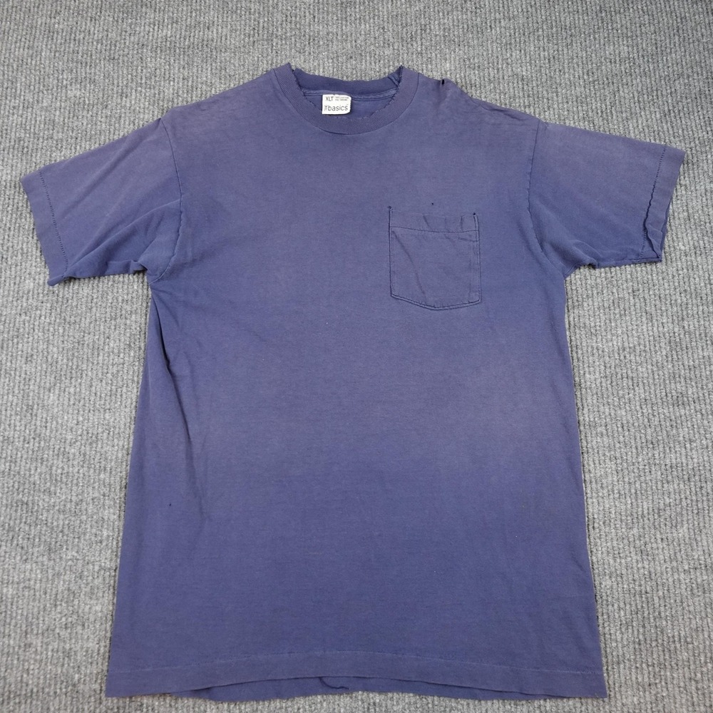 Vintage 80s Faded Selvedge Pocket Tee Shirt Mens XL Blue Crewneck Made USA Basic